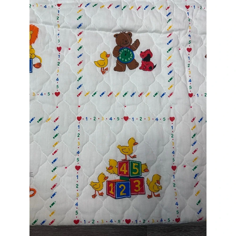 Vintage Quilted‎ Baby Blanket ABCs Animals Bears Ducks Lions Elephants 42x 59